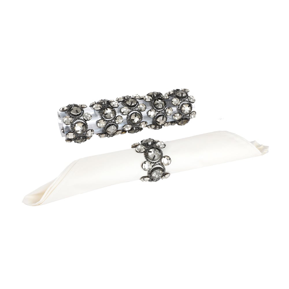 Silver Jewelled Napkin Ring Set of Four